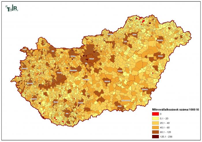 1000 főre jutó mikrovállalkozások száma (2009) (foglalkoztatotti létszám 10 fő a