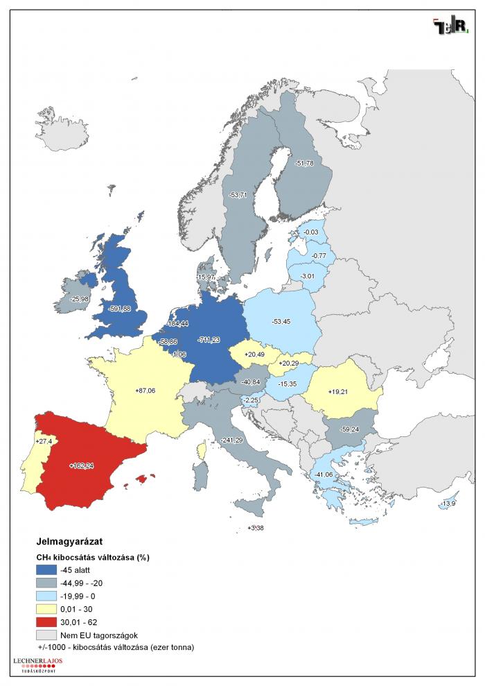 A hulladékokból származó metán (CH4) változása az EU tagállamaiban (2000 - 2010)