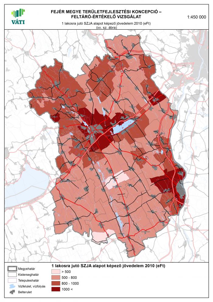 1 lakosra jutó SZJA alapot képező jövedelem 2010 (eFt) - Fejér megye