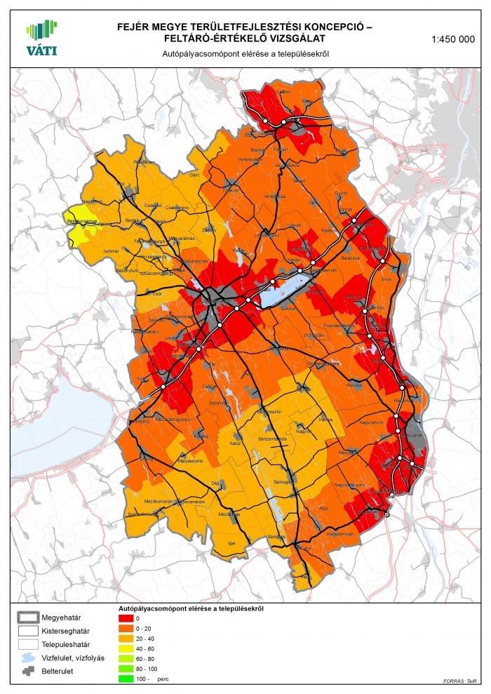 Autópályacsomópont elérése a településekről - Fejér megye