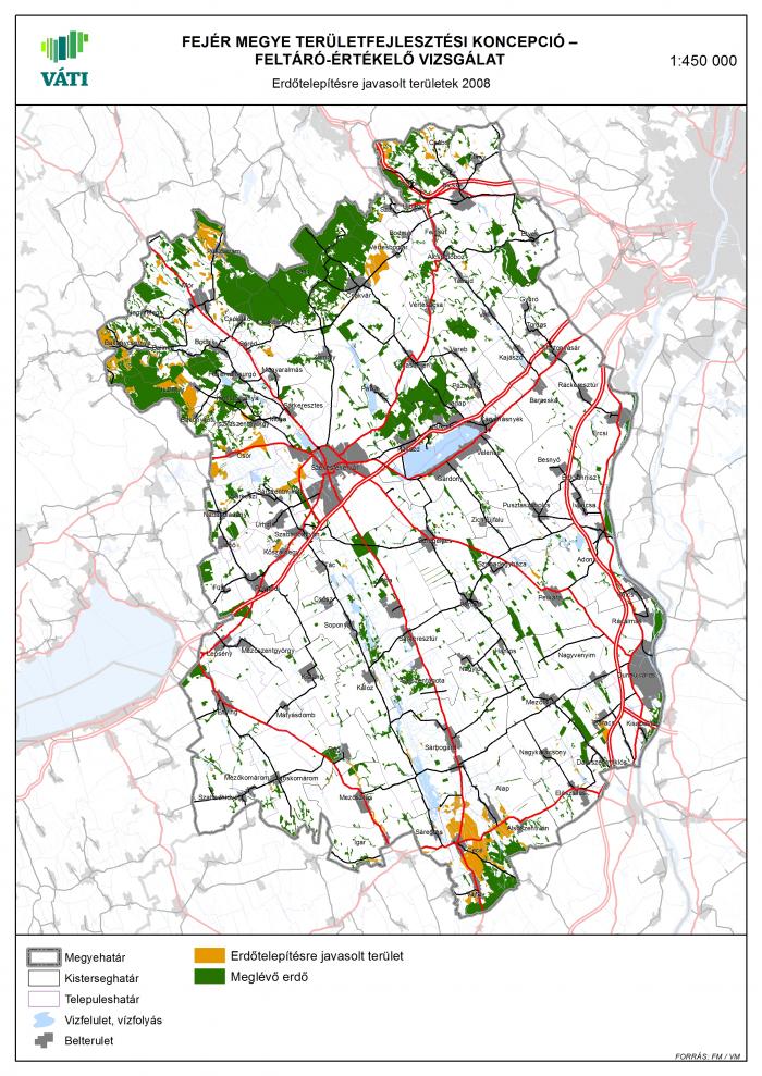 Erdőtelepítésre javasolt területek - Fejér megye