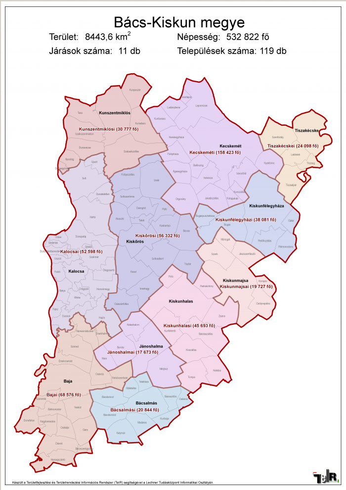 magyarország térkép bács kiskun megye Bács Kiskun megye járásai (terület: 8443,6 km2, népesség: 532 822  magyarország térkép bács kiskun megye