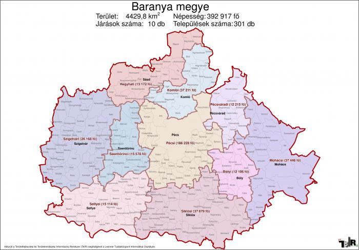 magyarország térkép baranya megye Baranya megye járásai (terület: 4429,8 km2, népesség: 392 917 fő  magyarország térkép baranya megye