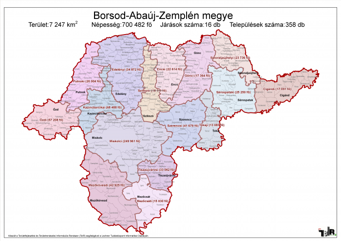 borsod megye térkép Borsod Abaúj Zemplén megye járásai (terület: 7 247 km2, népesség  borsod megye térkép