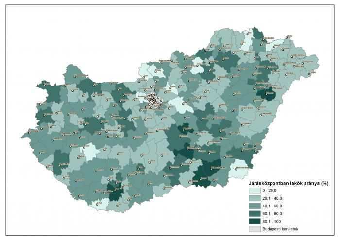 A járásközpontban lakók aránya