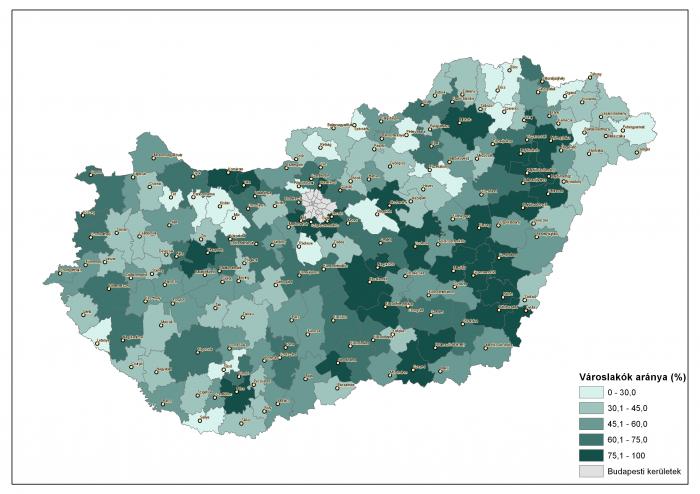 Városlakók aránya a járásokban