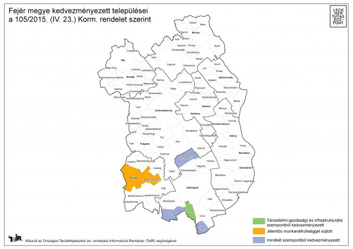 fejér megye térkép Fejér megye kedvezményezett települései a 105/2015. (IV. 23.) Korm  fejér megye térkép