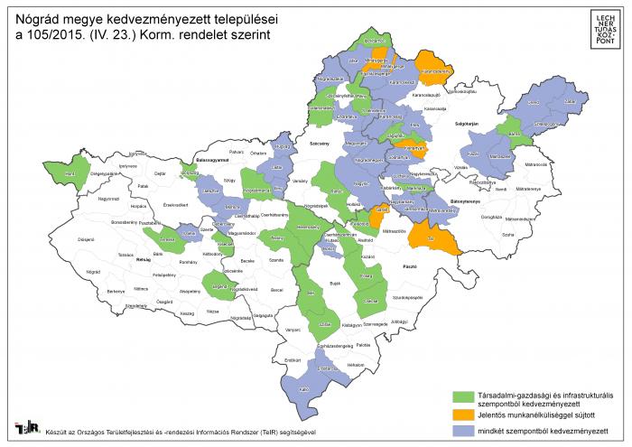 nógrád megye térkép Nógrád megye kedvezményezett települései a 105/2015. (IV. 23  nógrád megye térkép