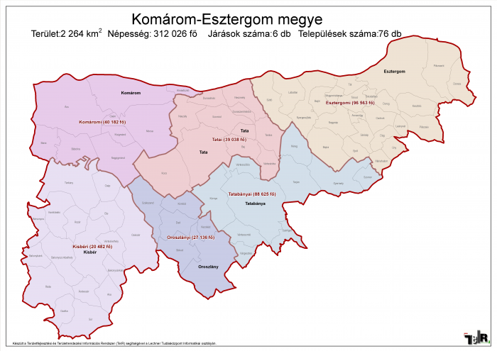 komárom esztergom megyei térkép Komárom Esztergom megye járásai (terület: 2 264 km2, népesség: 312  komárom esztergom megyei térkép