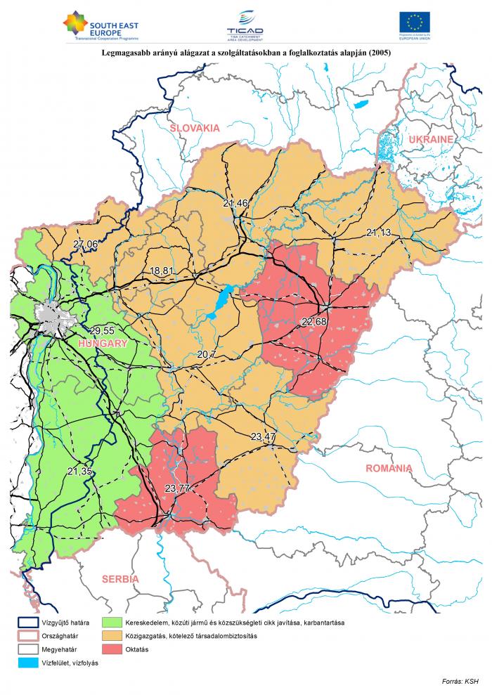 Legmagasabb arányú alágazat a szolgáltatásokban a foglalkoztatás alapján