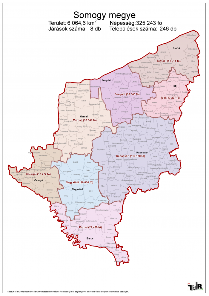 somogy megye térkép Somogy megye járásai (terület: 6 064,6 km2, népesség: 325 243 fő  somogy megye térkép