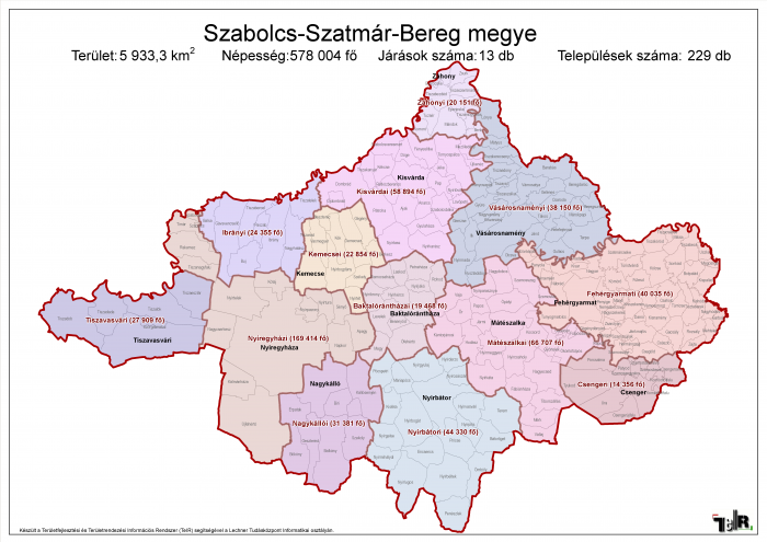 szabolcs megye térkép Szabolcs Szatmár Bereg megye járásai (terület: 5 933,3 km2  szabolcs megye térkép