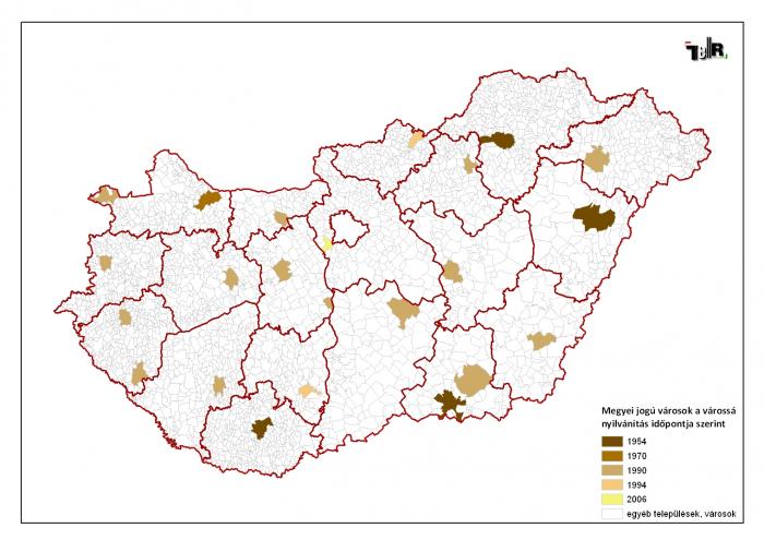 Megyei jogú városok a várossá nyilvánítás időpontja szerint