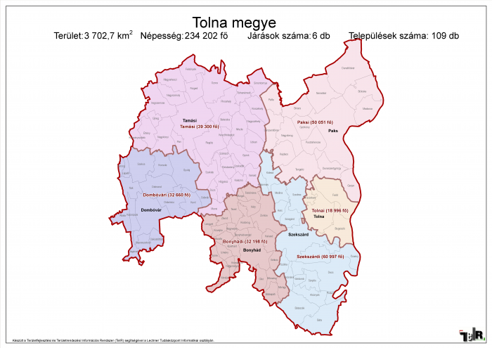 tolna megye térkép Tolna megye járásai (terület: 3 702,7 km2, népesség: 234 202 fő  tolna megye térkép