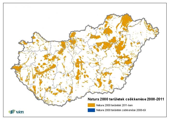 Natura 2000 területek csökkenése 2008-2011