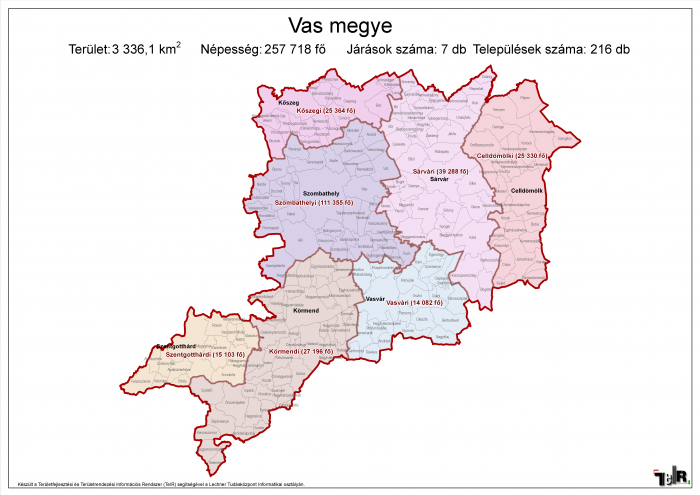 vas megye térkép Vas megye járásai (terület: 3 336,1 km2, népesség: 257 718 fő  vas megye térkép