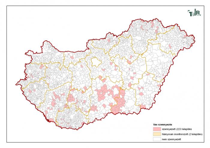 Vassal szennyeződött ivóvíz előfordulása Magyarországon (2011)